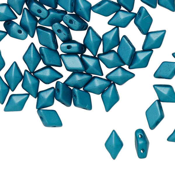 Bead, DiamonDuo™, Czech pressed glass, opaque alabaster pastel blue zircon, 8x5mm faceted diamond with flat back and (2) 0.7-0.8mm holes. Sold per 10-gram pkg, approximately 70 beads. image number 0