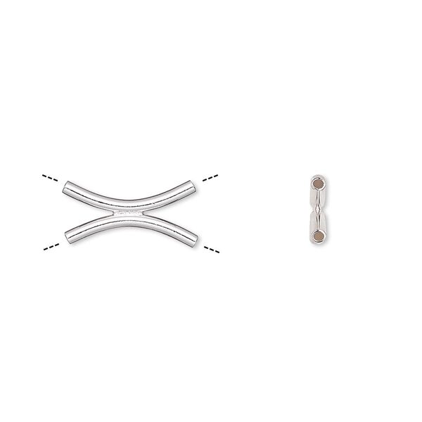 Bead, silver-plated brass, 14x7mm double curved tube. Sold per pkg of 6. image number 0
