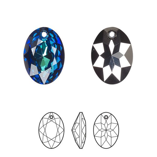 Drop 1pk crystal Bermuda blue P, Crystal Passions® 16mm pendant elliptic cut 6438 image number 0