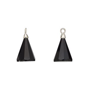 Drop, silver-plated black onyx (dyed) and electroplated sterling silver, 14x9mm-15x10mm hand-cut 3D faceted cone, Mohs hardness 6-1/2 to 7. Sold individually.