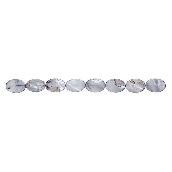 Mother-of-pearl shell 1pkg1, flat oval bead 14 inch blue steel 31x21mm image number 1