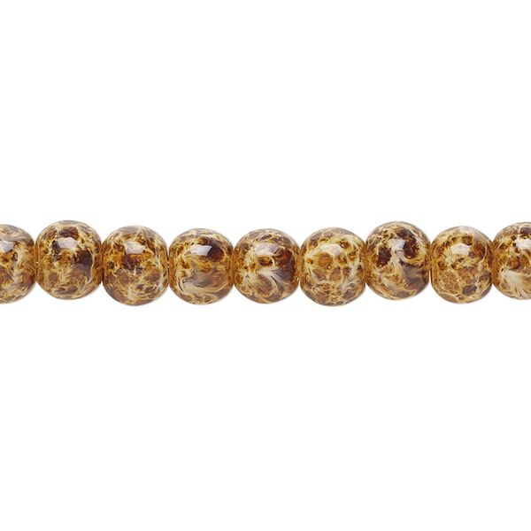 Bead, glass, opaque light brown and dark brown, 5-6mm round with random spotted pattern. Sold per 15-1/2" to 16" strand. image number 0