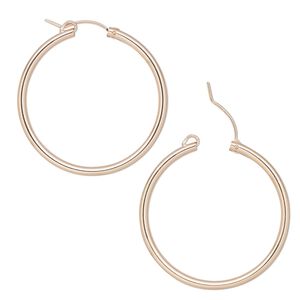 Earring, 14Kt rose gold-filled, 34.5mm flexible round hoop with latch-back closure. Sold per pair.