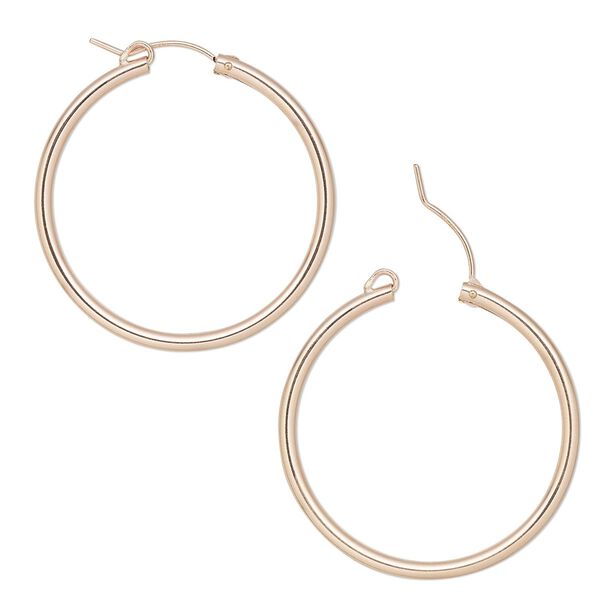 Earring, 14Kt rose gold-filled, 34.5mm flexible round hoop with latch-back closure. Sold per pair. image number 0
