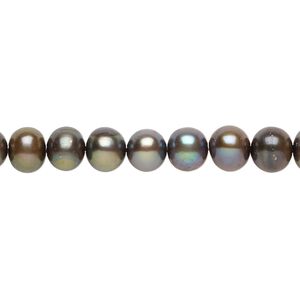Freshwater pearl 1pkg1, semi-round, 15 inch dark green 5-6mm cultured
