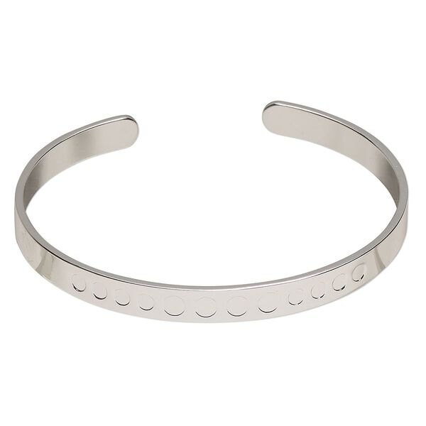 Bracelet, "pewter" (zinc-based alloy), pkg/1, 6-1/2-inch cuff, silver finish. image number 0