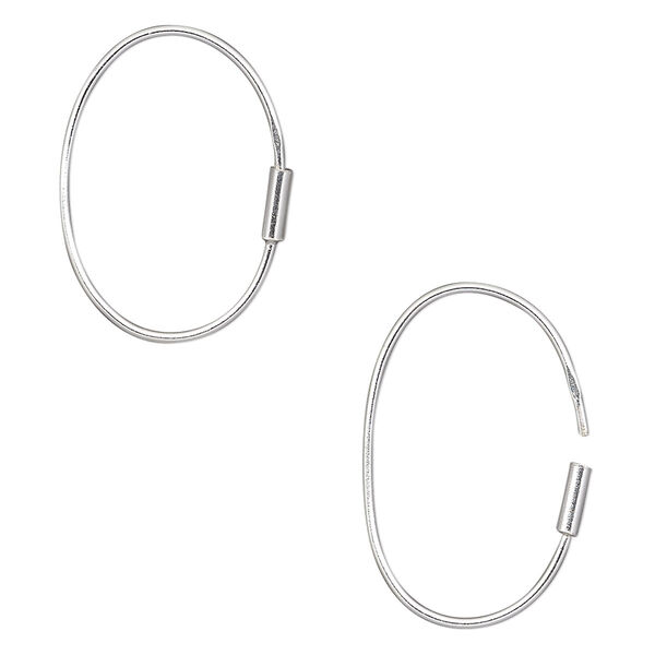 Earring, sterling silver, 20x14mm-23x16mm oval wire hoop. Sold per pair. image number 0