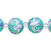 Bead, glass 1pkg8, grey / teal / purple, 14mm hand-painted round. image number 0
