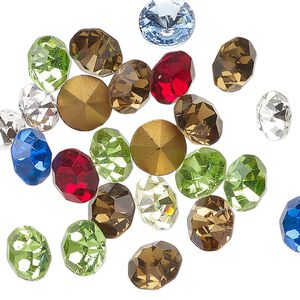 Chaton mix 24pk mixed colors foil back, vintage Preciosa Czech crystal rhinestone 8.16-8.41mm round SS39