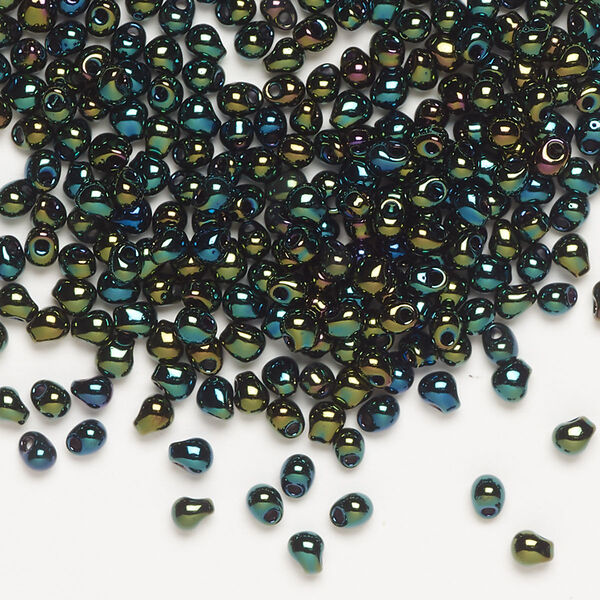 Seed bead, Miyuki, glass, pkg/10g, 3.3x2.8mm mini fringe, opaque gunmetal dark green (DP-453). image number 0