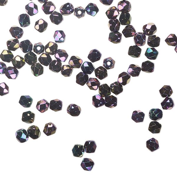 Bead 1pkg1200 (1 mass), Czech fire-polished glass, iris purple, 3mm faceted round. image number 0