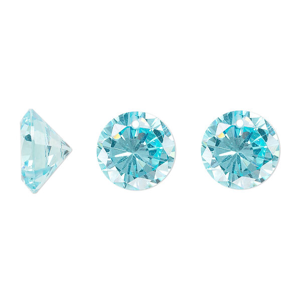 Drop, cubic zirconia, aqua blue, 12mm hand-faceted round, Mohs hardness 8-1/2. Sold per pkg of 2. image number 0
