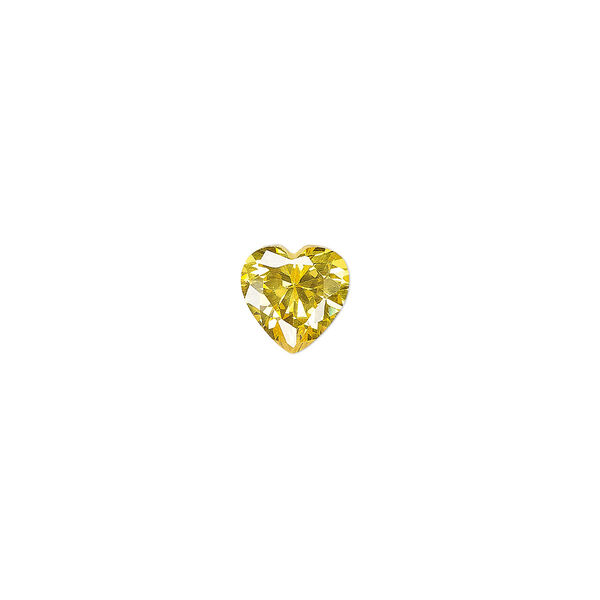 Gem, cubic zirconia, topaz gold, 8mm faceted heart, Mohs hardness 8-1/2. Sold individually. image number 0