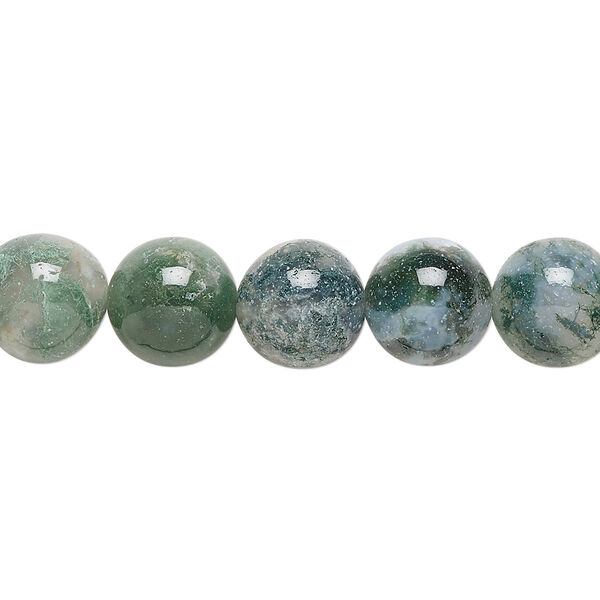 Bead, moss agate (natural), 10mm round, B grade, Mohs hardness 6-1/2 to 7. Sold per 15-1/2" to 16" strand. image number 0