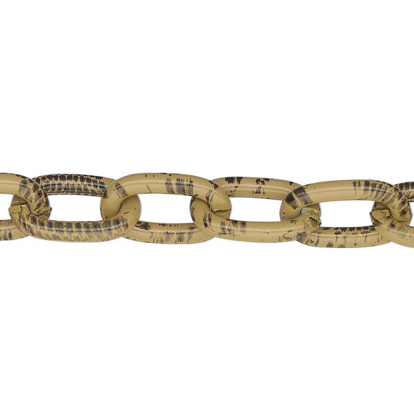 Chain, aluminum, tan and black, 8.9mm oval rolo. Sold per 5-ft section. image number 0