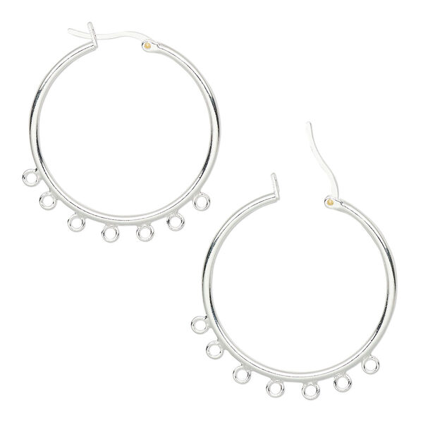 Earring, silver-plated brass, 32mm round hoop with 7 closed loops and latch-back closure. Sold per pair. image number 0