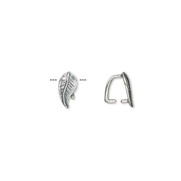 Bail, ice-pick, antiqued sterling silver, 9x5mm leaf, 5.5mm grip length. Sold per pkg of 2. image number 0