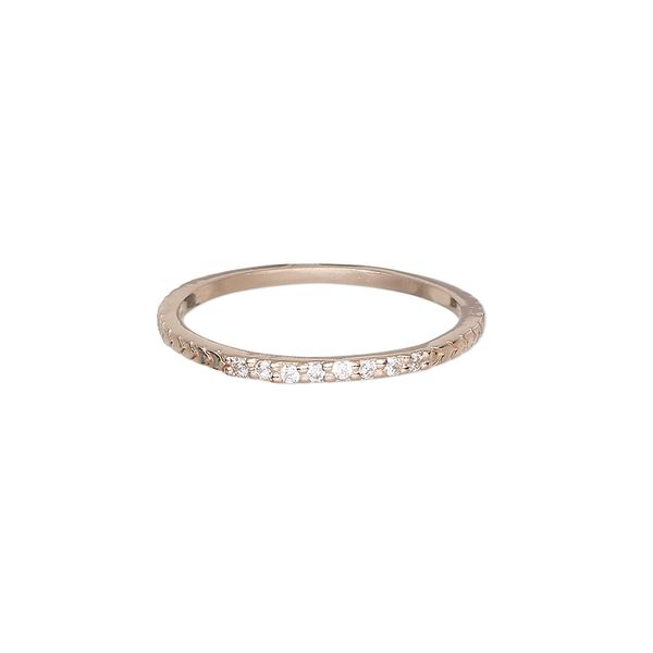 Ring, Create Compliments®, cubic zirconia and rose gold-plated sterling silver, clear, 1.5mm wide chevron, size 9. Sold individually. image number 0