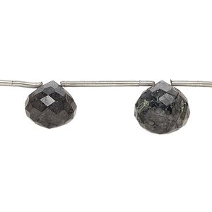 Tourmalinated quartz 1pkg9, hand-cut top-drilled faceted teardrop bead natural 10x9mm-13x11mm