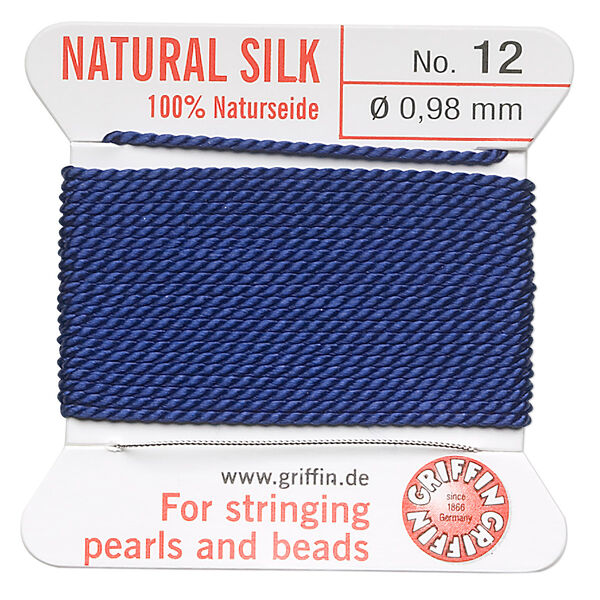 Thread, Griffin, silk, dark blue, size #12. Sold per 2-meter card (approximately 78 inches). image number 0