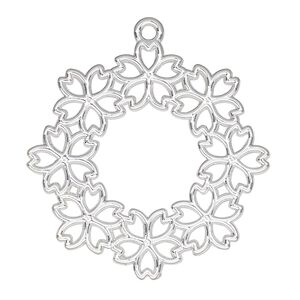 Component, resin frame, silver-finished "pewter" (zinc-based alloy), 35mm open round flower. Sold per pkg of 2.