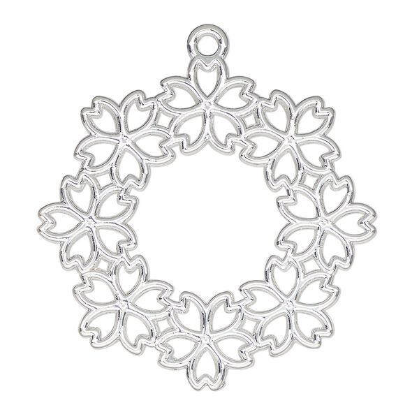Component, resin frame, silver-finished "pewter" (zinc-based alloy), 35mm open round flower. Sold per pkg of 2. image number 0