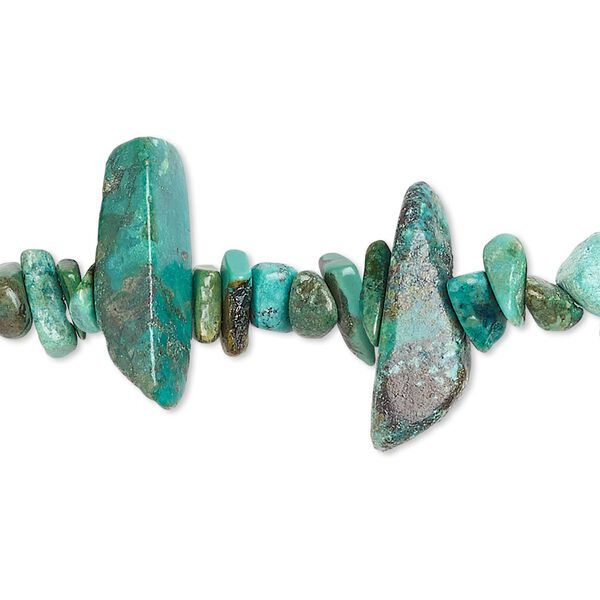 Bead, turquoise (dyed / stabilized), blue, medium chip and extra-large graduated Hawaiian chip, Mohs hardness 5 to 6. Sold per 15-1/2" to 16" strand. image number 0
