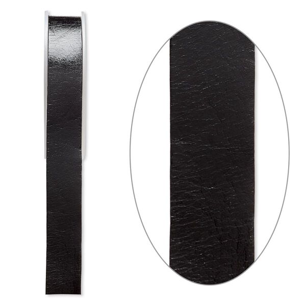 Cord, leather, black, 20mm flat. Sold per 5-yard spool. image number 0