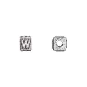 Bead, antiqued pewter (tin-based alloy), 8x6mm rectangle with alphabet letter "W". Sold per pkg of 4.