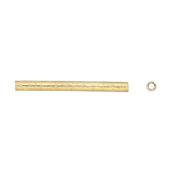 Bead, gold-finished copper, 30x2.5mm textured round tube. Sold per pkg of 4. image number 0