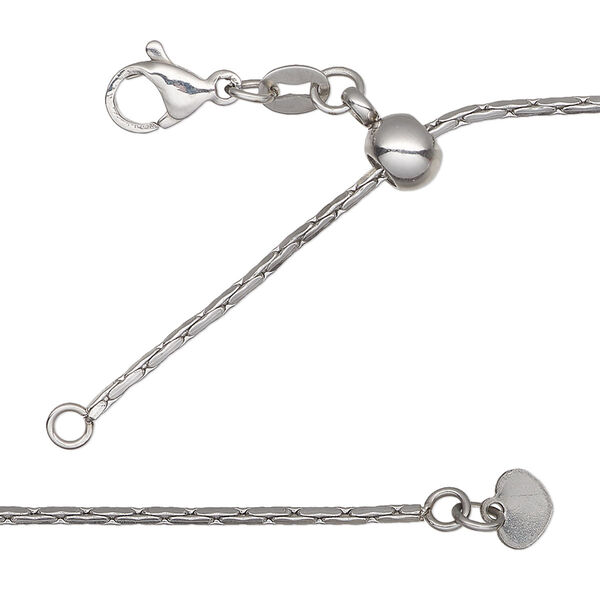 Chain, stainless steel and silicone, 1.3mm stringing with 6x4mm adjustable slider bead and 6x5mm tab, wearable from 16 to 24 inches with lobster claw clasp and loop. Sold individually. image number 0