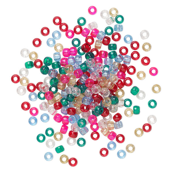 Pony bead mix, acrylic, multicolored with glitter, 9x6mm. Sold per pkg of 500. image number 1
