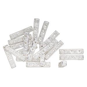 Spacer bar, silver-finished "pewter" (zinc-based alloy), 24x5mm 3-strand fancy rectangle, fits up to 8.5mm round beads. Sold per pkg of 20.