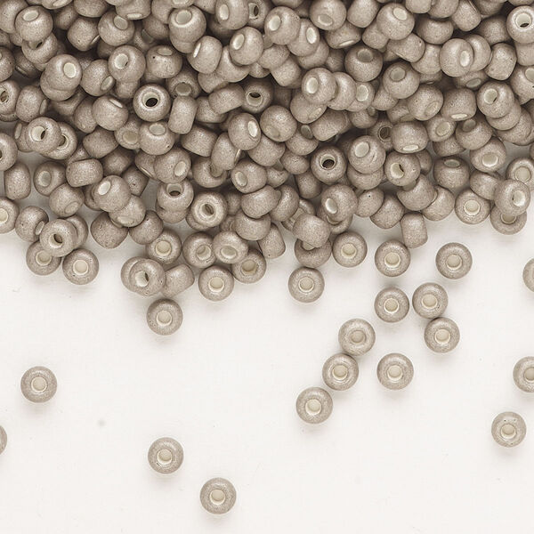Seed bead, Miyuki, glass, pkg/250g, #8 rocaille, opaque matte galvanized pewter, (RR-2091). image number 0