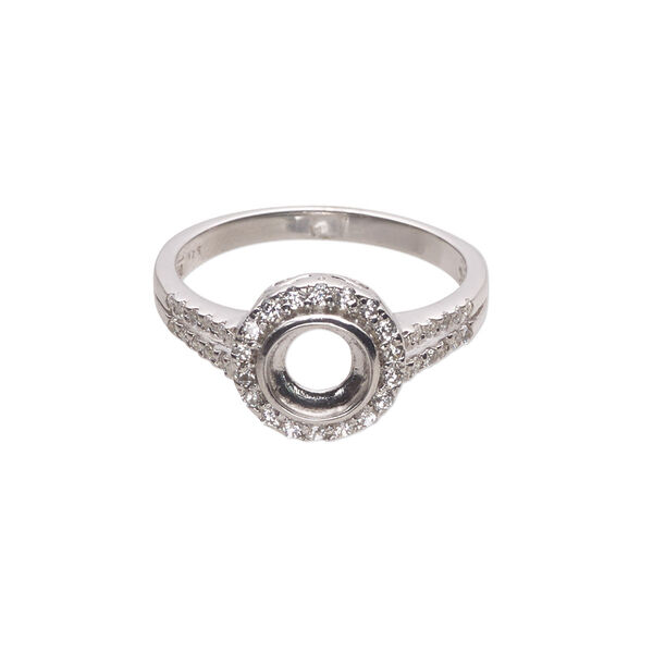 Ring, Almost Instant Jewelry®, cubic zirconia and rhodium-plated sterling silver, clear, 11mm wide with open back and SS29 or 6mm glue-in setting, size 9. Sold individually. image number 0