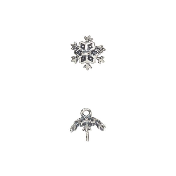 Cup, antiqued sterling silver, 9mm snowflake with 4.5x0.7mm peg. Sold individually. image number 0