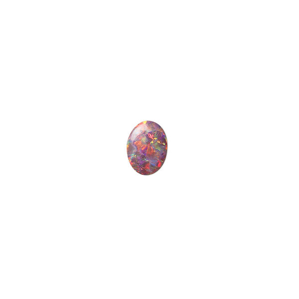 Cabochon, Mexican "opal" (silica and epoxy) (man-made), 8x6mm calibrated oval. Sold individually. image number 0