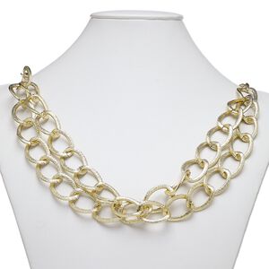 Necklace, 2-strand, gold-finished aluminum and steel, 28x20mm twisted oval, 24 inches with lobster claw clasp. Sold individually.