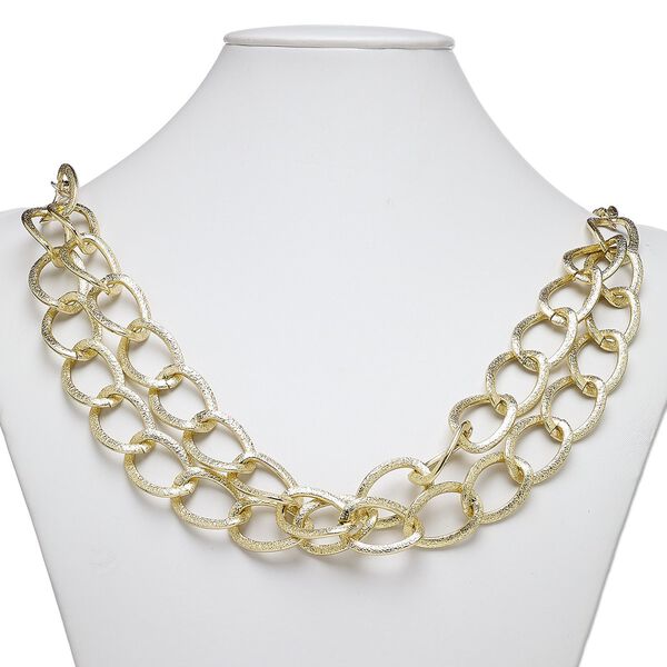 Necklace, 2-strand, gold-finished aluminum and steel, 28x20mm twisted oval, 24 inches with lobster claw clasp. Sold individually. image number 0