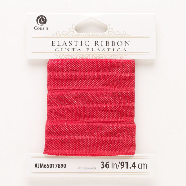 Cord, elastic, pkg/36 inches, 17mm flat, red. image number 0