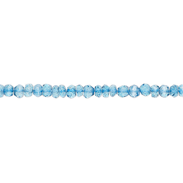 Bead, quartz crystal (coated), blue, 3x2mm-4x3mm hand-cut faceted rondelle, B grade, Mohs hardness 7. Sold per 12-inch strand, approximately 150 beads. image number 0