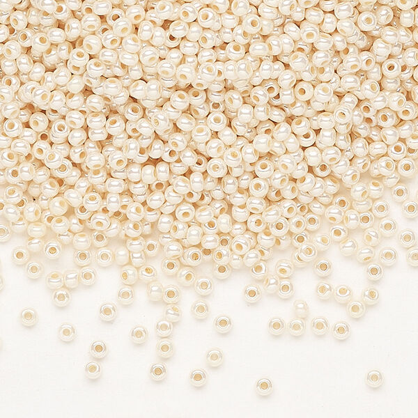 Seed bead, Preciosa Ornela Czech glass, pkg/500g, #11 rocaille, opaque dark shell luster chalkwhite, (46112). image number 0