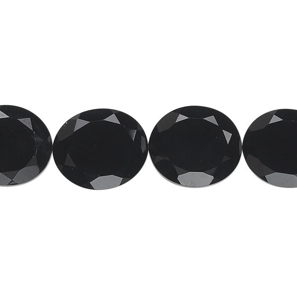 Bead, black onyx (dyed), 14x12mm hand-cut faceted oval, B grade, Mohs hardness 6-1/2 to 7. Sold per pkg of 10. image number 0