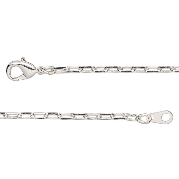 Chain, silver-plated brass, 2.3mm paperclip, 24 inches with lobster claw clasp. Sold individually. image number 0
