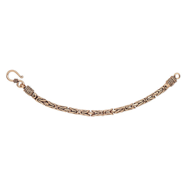 Bracelet, antique copper-plated copper, 6mm wide Byzantine, 6-1/2 inches with hook-and-eye clasp. Sold individually. image number 0