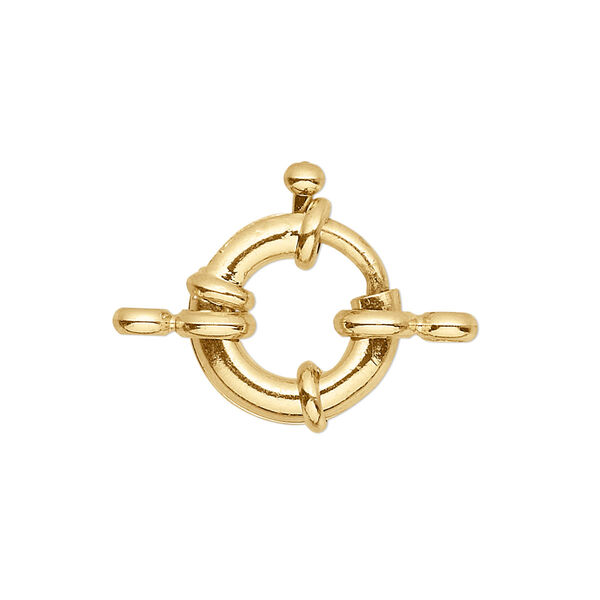 Clasp, springring, gold-finished brass, 15mm nautical design with loop. Sold per pkg of 2. image number 0