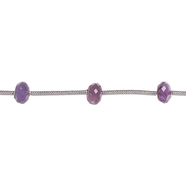 Amethyst 1pkg10, hand-cut faceted rondelle bead natural B- grade, 5x3mm-6x4mm image number 0