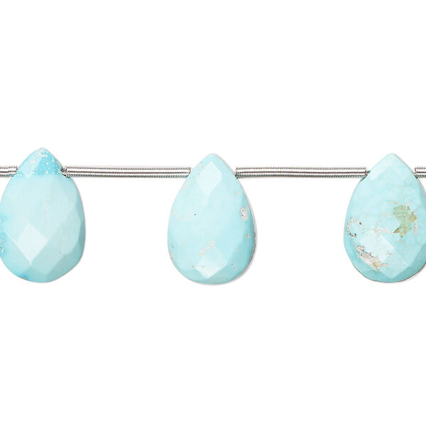 Imperial crown turquoise 1pkg10, hand-cut top-drilled faceted puffed teardrop bead natural C+ grade, 11x7mm-15x10mm image number 0
