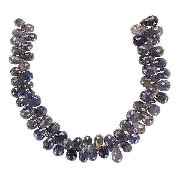 Bead, iolite (natural), medium to dark, 8x5mm-11x8mm graduated hand-cut top-drilled faceted teardrop, B- grade, Mohs hardness 7 to 7-1/2. Sold per 8-inch strand, approximately 60 beads. image number 0