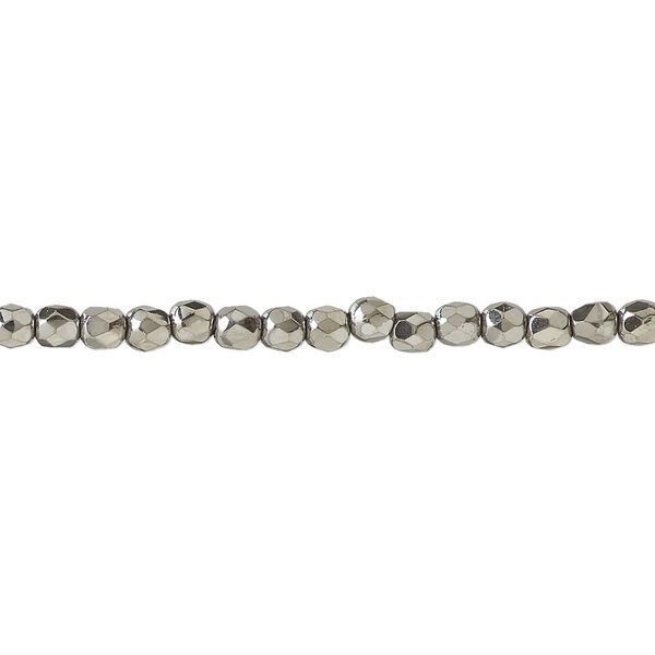 Bead, fire-polished, metallic grey glass, opaque clear, 3mm faceted round. Sold per 15-1/2 to 16-inch strand. image number 0